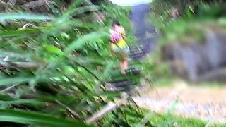 Brunette Amateur Nailed Outdoors In Public