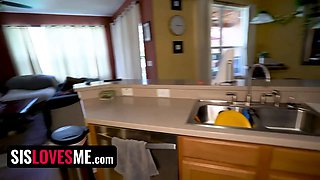 Fit stunner sucks her step bro's huge shaft and makes him sperm all over her Pretty Face - sislovesme