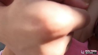 Liz Jordan: Flashing G-String Under Miniskirt while Filming POV Facial