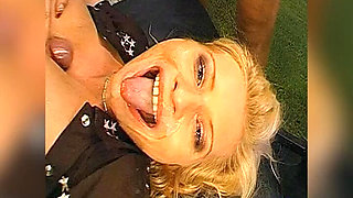 Busty Blonde Drenched in Massive Bukkake Cumshots