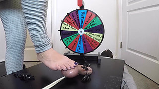 She inserts a 30cm probe all the way into his meaty cock. Playing BDSM roulette.