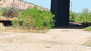 Slave Tih Shows Her Pussy and Tits Under the Bridge