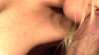 Blonde Blue Angel satisfies cock with blowjobs and swallows cum