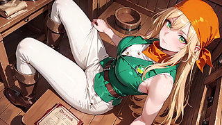 Blonde Pirate Captain! Green Uniform & Rough Ropes on a Sunny Deck. Languid Poses, Long Legs Exposed, and That Teasing Gaze