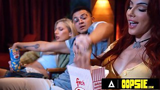 OOPSIE - Naughty Jade Venus  Ariel Demure ALMOST CAUGHT Giving FTM Nicky Zeal A Facial In Theater: Trans Porn