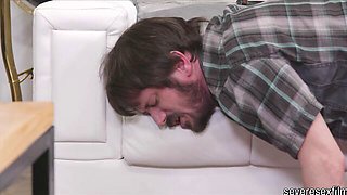 Blue-haired babe Sarah Diavola fucked Slave Fluffy using a strapon