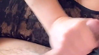 Brunette Girl Masturbates and Makes the Cock Cum