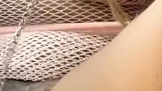 Walking Around in Fishnet Dress Fucking My Pussy on Public Staircase