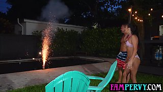 Hot teen stepdaughter enjoying fireworks