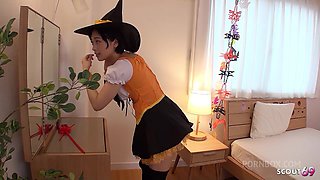 Extreme small Japanese Step-Sister 18 talk to Defloration Creampie Fuck by Step-Brother before Halloween in Full Uncensored Porn