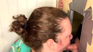 Big titted glory hole blowjob slut fucks and loves facial