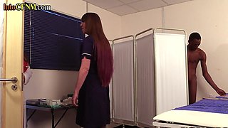 CFNM IR slutty nurses blowing BIG BLACK COCK in threesome till cum load