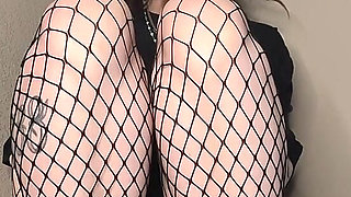 Smoking in Fishnets, Teasing You with a Peek of My Pussy