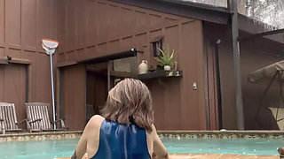 Worship Me in Latex! I Slip Into the Pool Wearing Nothing but My Sheer Blue Latex Catsuit