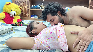 Hot couple lip lock with navel lick and boobs press