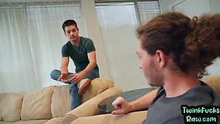 Cocksucking twink assfucked by boyfriend till cumshot