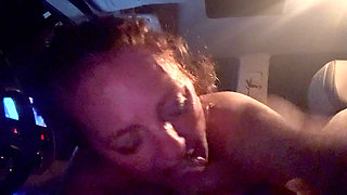 Sexy Redhead with Cute Feet Gives Another Amazing Blowjob in the Car Late at Night. This Time I Shoot a Load All Over Her Face.