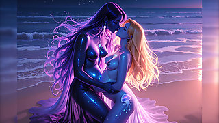 Lustrender: East African Pregnant Beach Nose Kiss Jellyfish Glow - Ai Video