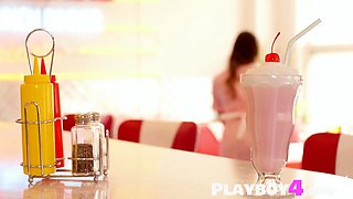 Cool enormous globes black-haired COUGAR Abigail Mac passion posing sesh in the restaurant