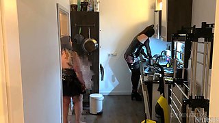 Bound beauty captivates with daring kitchen passion in thrilling intimate play