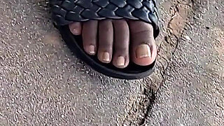 Hot Fudge Tasty Feet Left Foot Wrapped at the Bus Stop