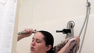 Beautiful Brunette Big Boobs Rides Fake Cock