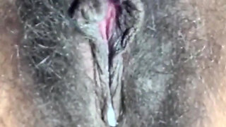 Close up Stimulating My Big Clit Hairy Pussy Creaming