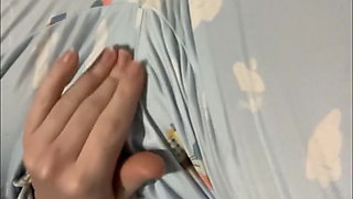 Cute girl desperate to pee in bed squirts piss all over her dildo