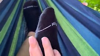 Flexible foot fetish masturbating with feet and hands
