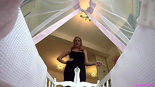 Slutty amateur blonde smoking and jerking dick