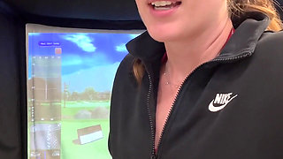 Trying to Golf in a Simulator with My Lush in! Trying Not to Cum While I Swing!