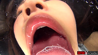 POV Drooling Tongue Kisses on Glass - Reia Hoshino Falls From Rich Girl Princess to Spit Feral, Still in Her College Uniform.