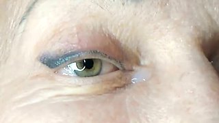 Mature MILF Tania Takes Huge Face Cum Load in Her Eye - Extreme Close Up