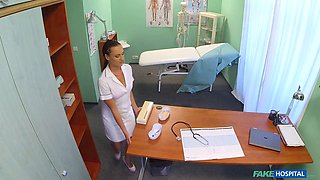 Crazy nurse gets naked and fucks her fave patient - faux medical center