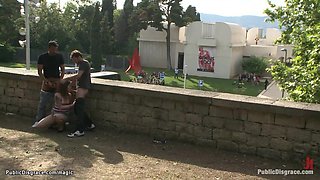 Bound teen public whipped and banged