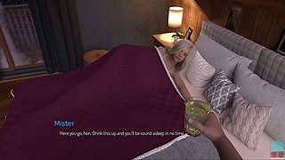 Mom with big boobs in a college-themed visual novel adventure