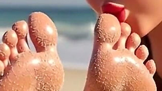 Fat Woman Licking Sandy Feet of Skinny Girl - Beach Humiliation