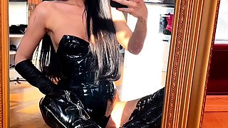 Latex slut solo anal masturbation