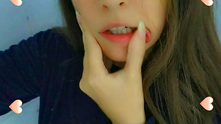 Totally wet horny babe taking a  hot shower and masturbation, mouth close up, wet hair and cute bra