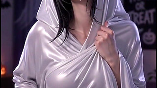 Spooky 3D Anime Ghosts Woman Masturbates to Halloween