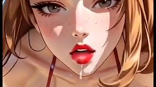 Cute Redhead Bikini Moaning on Beach, Ai Animation