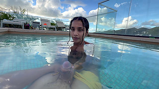 Busty India Gives an Amazing Blowjob in the Hotel Pool to Everyone's Glass- Yasmina Khan