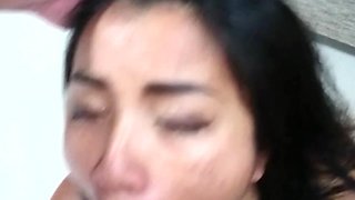 Petite MILF receives a one man bukkake