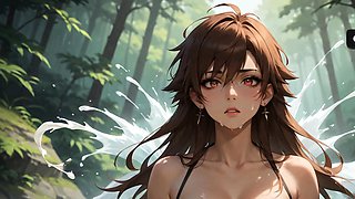A super hot and blushing suck off in the misty forest