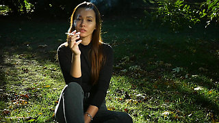 Seductive Russian Beauty Smoking Cigarette Outdoor Vibes
