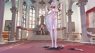 Featured Aponia - Nun with Phone Number Striptease, White Stockings, Plump Big Butt, Nipple Piercings, Jiggling Big Tits