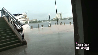 Two hot girls flash tampa in the rain