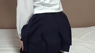 Japanese schoolgirl masturbates till wet panties