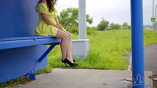 128 Subtle Outdoor Flirting with Passing Drivers at a Bus Stop. Do You Like My Legs? 60fps