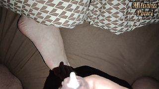 Secret Footjob with Stepsister's Feet. Lots of Cum and Cum